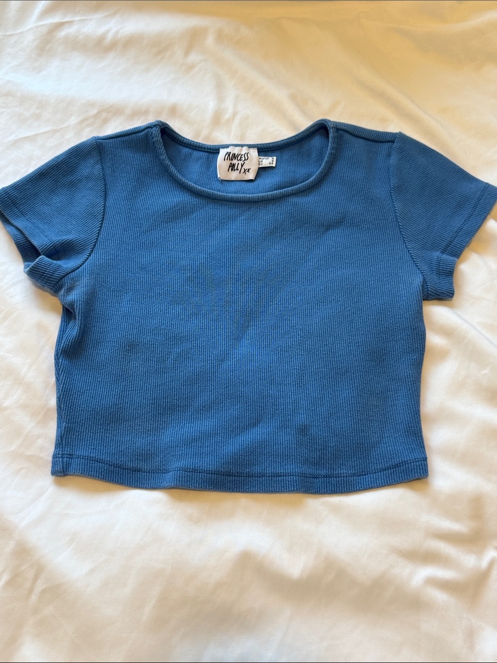 Princess Polly Blue Ribbed Short Sleeve Crop Tee